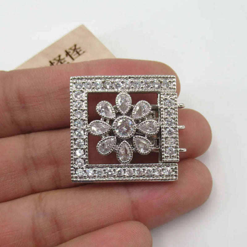 Plated CZ Micro Pave Square Clasp Pendant Necklace Bracelet Jewelry DIY