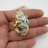Micro Pave Natural Larimar Gems Stone Beads Necklace Pendant
