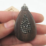 Natural Keshi Pearl Micro Pave Brown Wood Necklace Charms Pendant