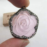 33mm Pink Quartz Carving Flower Pendant for DIY Jewelry