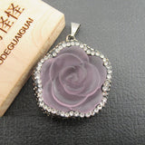 33mm Pink Quartz Carving Flower Pendant for DIY Jewelry