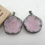 33mm Pink Quartz Carving Flower Pendant for DIY Jewelry