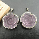 33mm Pink Quartz Carving Flower Pendant for DIY Jewelry