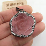 33mm Pink Quartz Carving Flower Pendant for DIY Jewelry