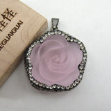 33mm Pink Quartz Carving Flower Pendant for DIY Jewelry