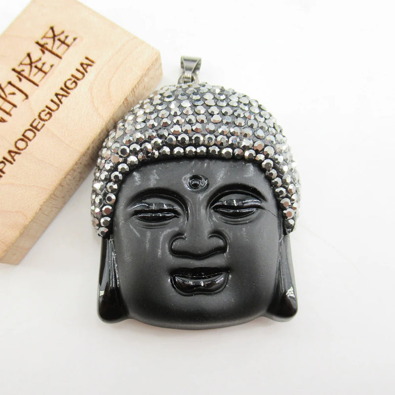 39x49mm Religious Quartz Carved Buddha Head Pendant