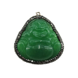 Green Jade Buddha Head Rhinestone Pave Charms Necklace Pendant