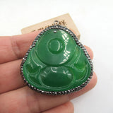 Green Jade Buddha Head Rhinestone Pave Charms Necklace Pendant