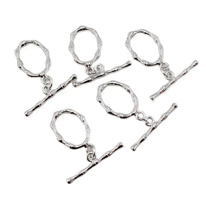5 Pcs Circle Bamboo OT Clasps Silver For Pearl Bracelets