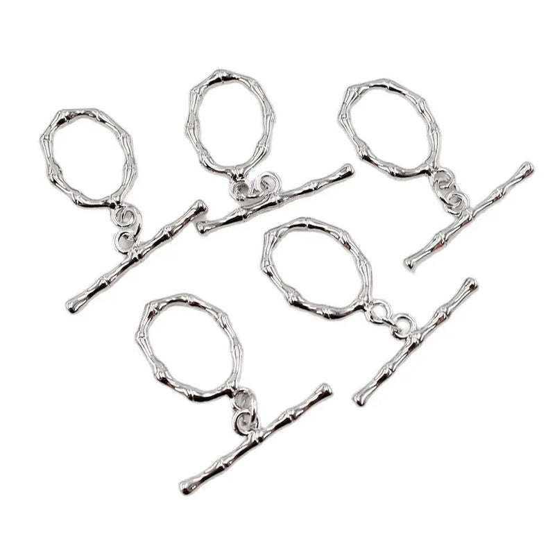 5 Pcs Circle Bamboo OT Clasps Silver For Pearl Bracelets