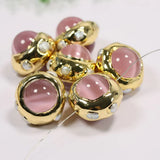 5 Pcs Pink Cat Eye Pearl Plated Beads Findings for Pendant Jewelry DIY