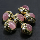 5 Pcs Pink Cat Eye Pearl Plated Beads Findings for Pendant Jewelry DIY