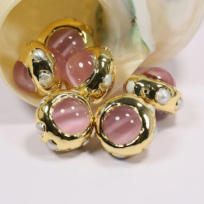 5 Pcs Pink Cat Eye Pearl Plated Beads Findings for Pendant Jewelry DIY