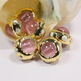 5 Pcs Pink Cat Eye Pearl Plated Beads Findings for Pendant Jewelry DIY