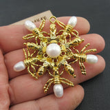 55mm Natural Pearl Cold Plated Flower Pendant Charms Necklace DIY
