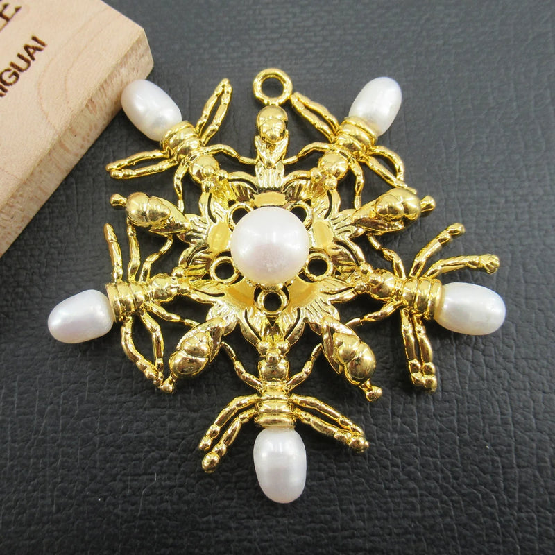 55mm Natural Pearl Cold Plated Flower Pendant Charms Necklace DIY