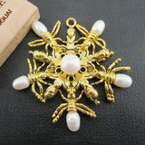 55mm Natural Pearl Cold Plated Flower Pendant Charms Necklace DIY