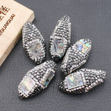 5Pcs Natural Green Abalone shell Nuggets CZ Paved Gems Oval Beads