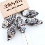 5Pcs Natural Green Abalone shell Nuggets CZ Paved Gems Oval Beads