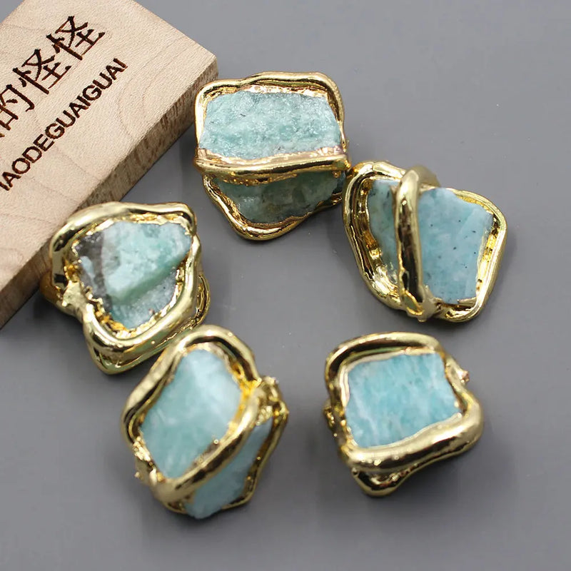 5Pcs 15x20mm Green Amazonite Plated Nugget Gems Beads DIY Jewelry