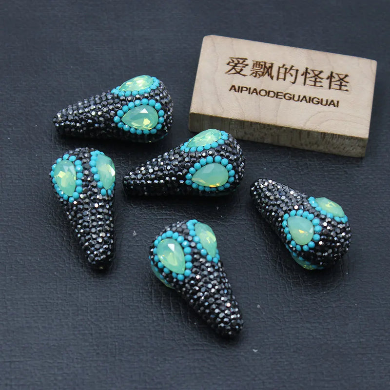 5Pcs 18x34mm Green Crystal CZ Water Drop Beads for Jewelry DIY