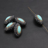5Pcs Oval Turquoise Golden CZ Beads Gems Connetor Jewelry DIY