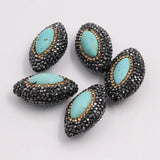 5Pcs Oval Turquoise Golden CZ Beads Gems Connetor Jewelry DIY