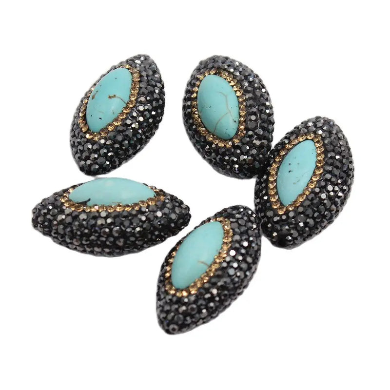 5Pcs Oval Turquoise Golden CZ Beads Gems Connetor Jewelry DIY