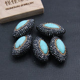 5Pcs Oval Turquoise Golden CZ Beads Gems Connetor Jewelry DIY