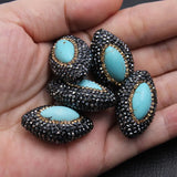 5Pcs Oval Turquoise Golden CZ Beads Gems Connetor Jewelry DIY