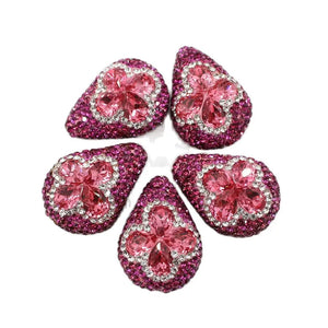 5Pcs Rose Crystal Glass CZ Paved Nuggets Necklace Earrings Pendant