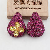 5Pcs Natural Yellow Crystal Glass CZ Paved Nugget Gems Water drop Beads