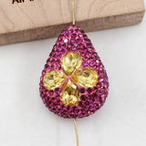 5Pcs Natural Yellow Crystal Glass CZ Paved Nugget Gems Water drop Beads