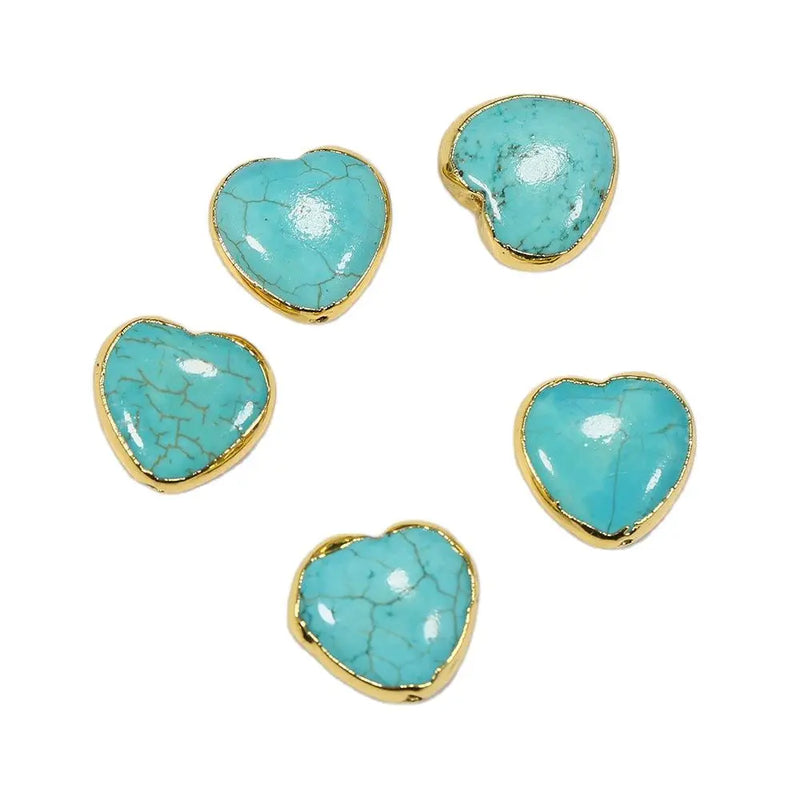5Pcs Turquoise Hearts 24K Plated Beads for Jewelry Making DIY