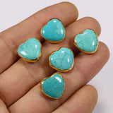 5Pcs Turquoise Hearts 24K Plated Beads for Jewelry Making DIY