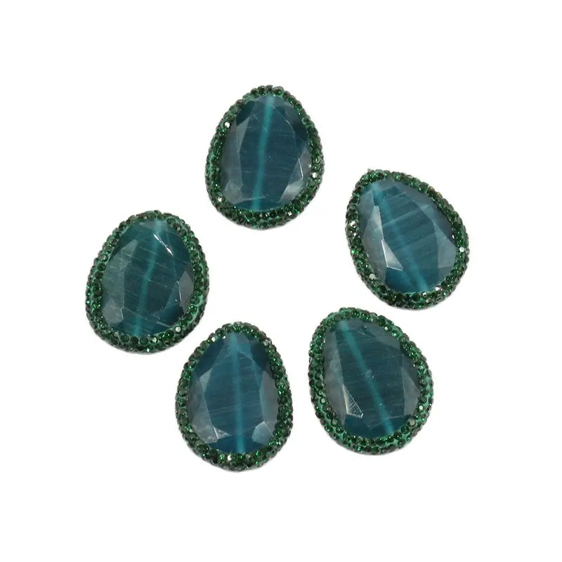5Pcs Green Cat eye Rhinestone Beads for Jewelry DIY