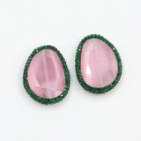 5Pcs Pink Cat Eye Green Rhinestone Beads Water Drop Gems