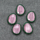 5Pcs Pink Cat Eye Green Rhinestone Beads Water Drop Gems