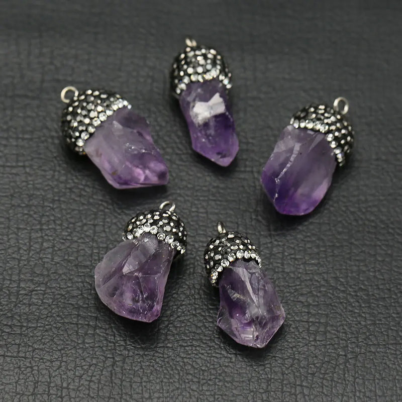 5Pcs Amethyst Rough Nugget Pendants for DIY Jewelry Making
