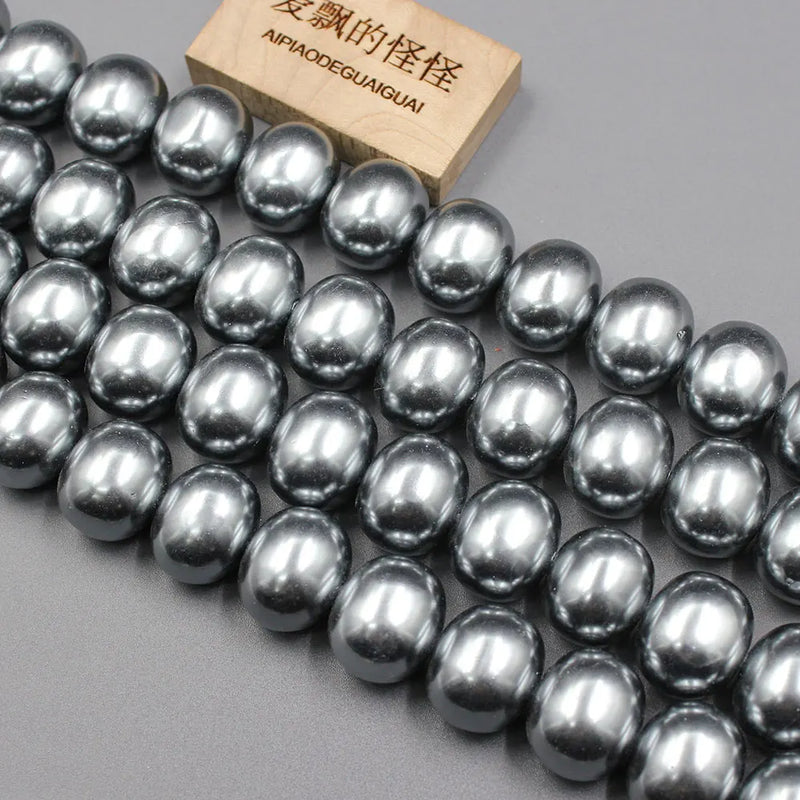 APDGG Egg Shell Beads Gray Loose Beads 16'' For Jewelry Making