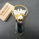 APDGG Natural Fluorite Point Biwa Pearl Cluster Pendant Necklace