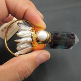 APDGG Natural Fluorite Point Biwa Pearl Cluster Pendant Necklace