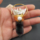 APDGG Natural Fluorite Point Biwa Pearl Cluster Pendant Necklace