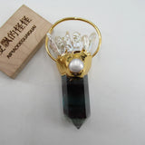 APDGG Natural Fluorite Point Biwa Pearl Cluster Pendant Necklace