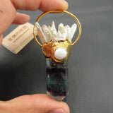 APDGG Natural Fluorite Point Biwa Pearl Cluster Pendant Necklace