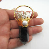 APDGG Natural Fluorite Point Biwa Pearl Cluster Pendant Necklace