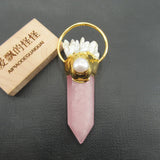 Natural Pink Rose Quartz Point Biwa Pearl Cluster Pendant