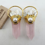 Natural Pink Rose Quartz Point Biwa Pearl Cluster Pendant
