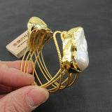 APDGG Natural Pearl Keshi Pearl Bangle 24K Golden Plated Bracelet