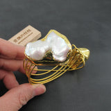 APDGG Natural Pearl Keshi Pearl Bangle 24K Golden Plated Bracelet